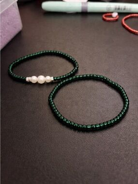 Emerald Luxe Pearl Bracelet Set 💚✨ | Minimal Elegant Stack